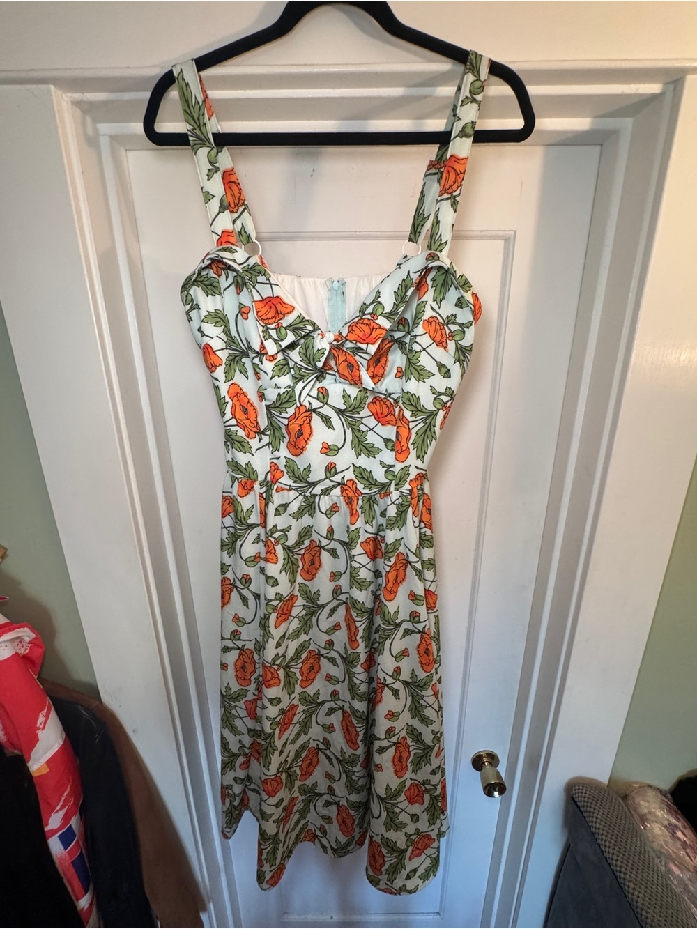 Sleeveless Midi Dress with Orange Floral Print